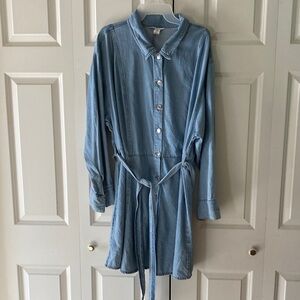 HM denim button down shirt dress women’s 3XL long sleeve casual cotton blend